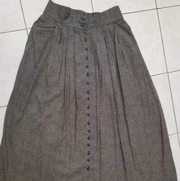 Vintage Button Front Skirt Black Tan Victorian Maxi Size M - Picture 2 of 6